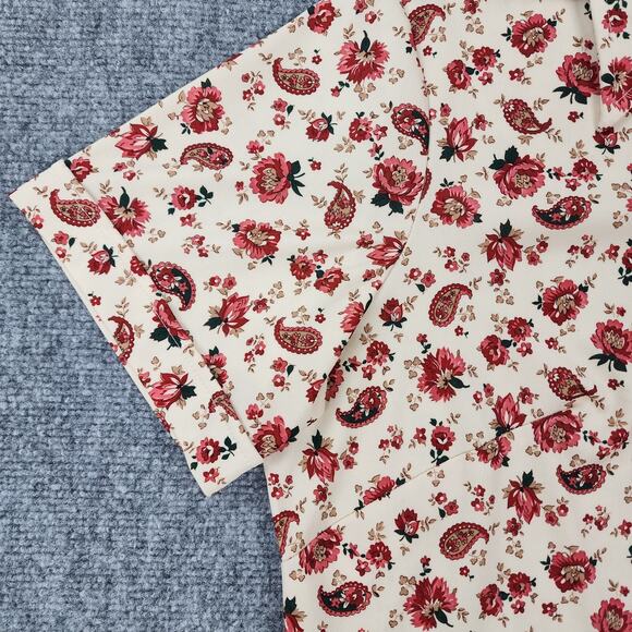 VTG Sears Shirt Womens 38 Cream Red Floral Paisley Perma-Prest Short Sleeve 70s - Picture 7 of 11